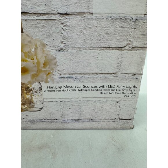 Hanging Mason Jar Sconces Set LED Fairy Lights Silk Hydrangea Flowers Decor READ - Picture 2 of 9